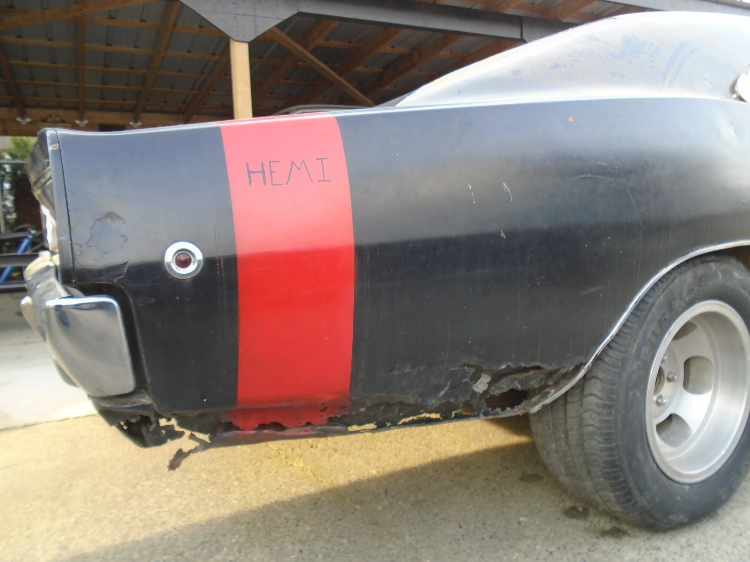  We started rust repair here....the customer only wanted to replace the lower quarter panel so that's all we did...not sure what is above that patch panel we installed.&nbsp; The customer originally wanted to fix the major body issues to pass inspect