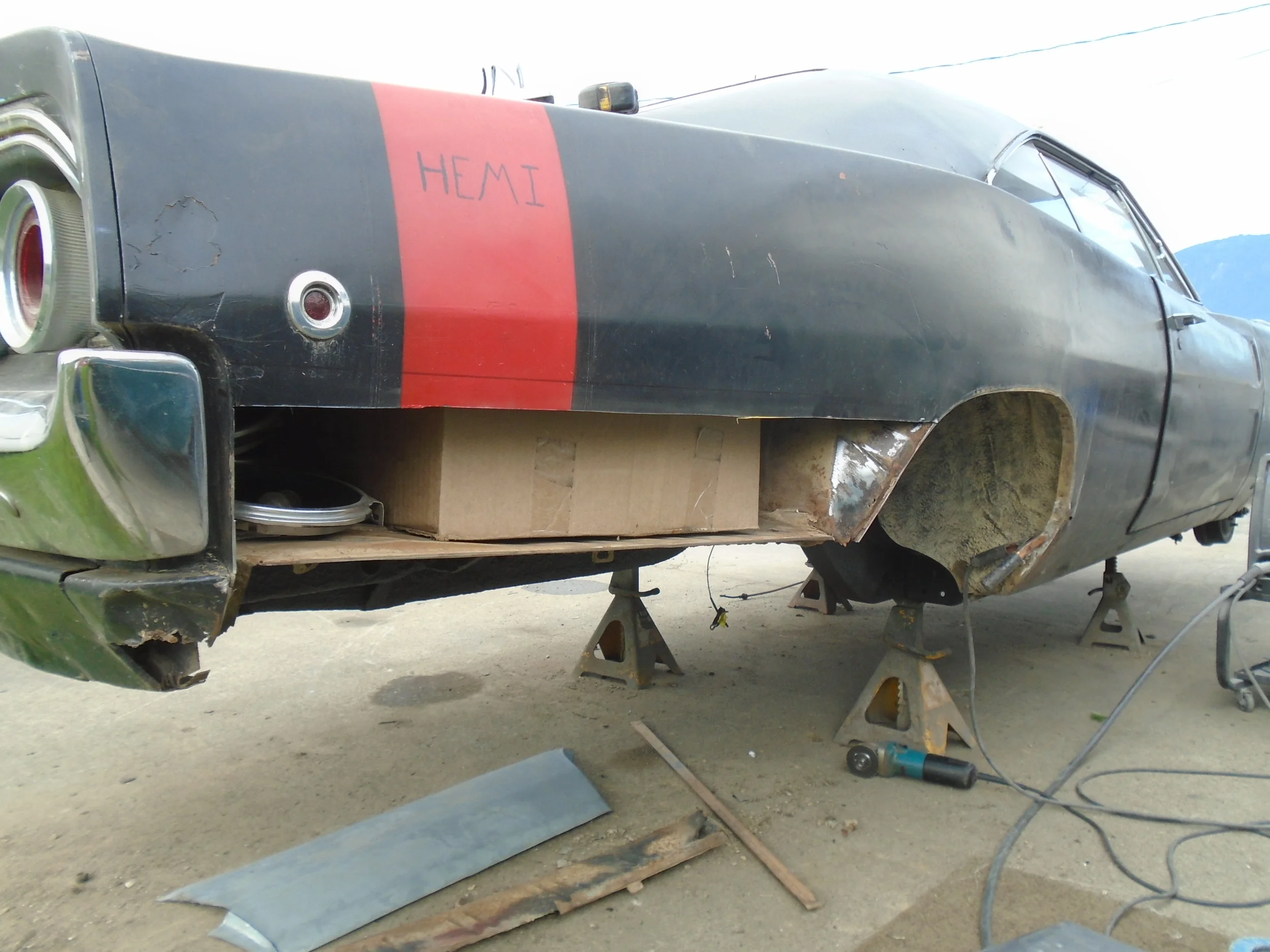  Rust repair on the quarter...we didn't take it down to bare metal above the patch panel as per the customers' request but we did put fresh metal where we cut out the rust 