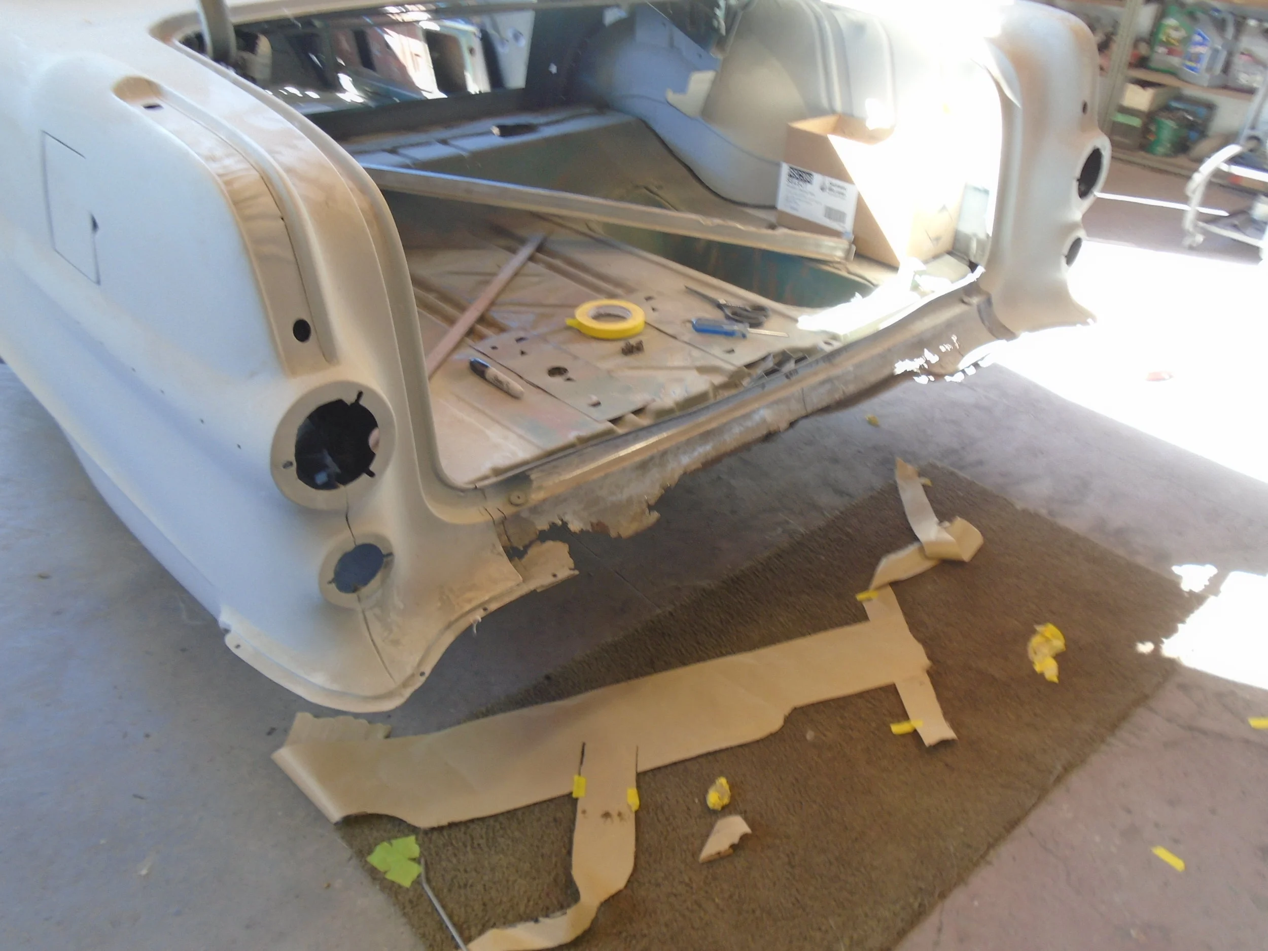  Time to fabricate a new rear pan - this one has rusted away 