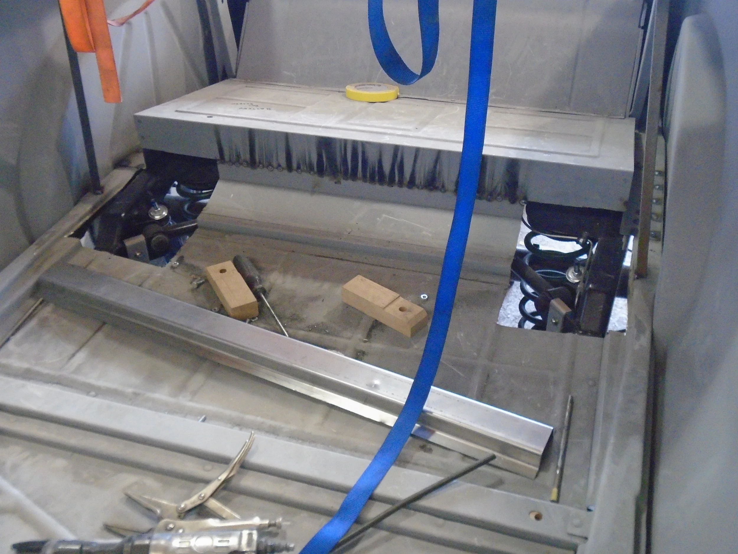  The frame the customer provided was kicked up in the back so we had to modify the floor of the body to fit. 