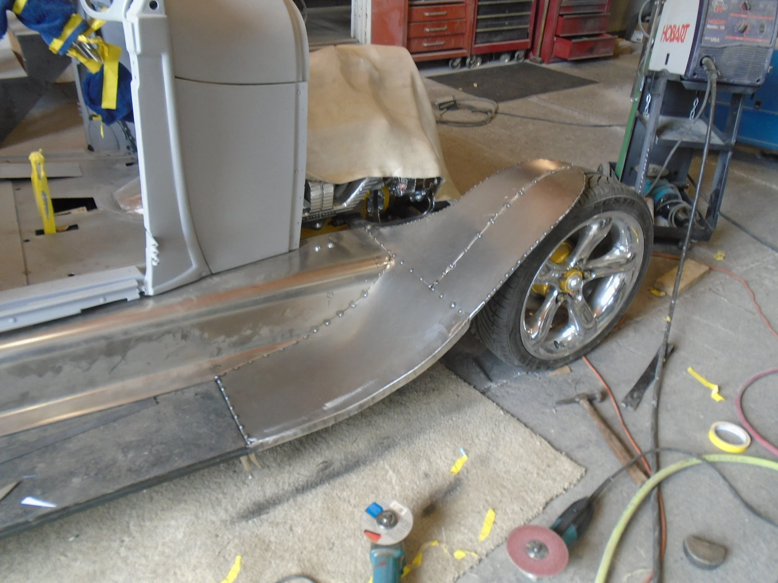  This picture shows all the sheet metal tack welded in place before Dr. Dave does his handy work 
