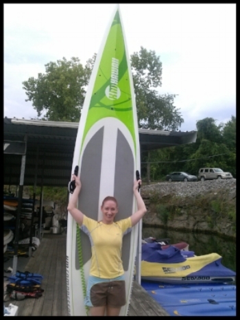 author Lori Bumgarner and her SUP