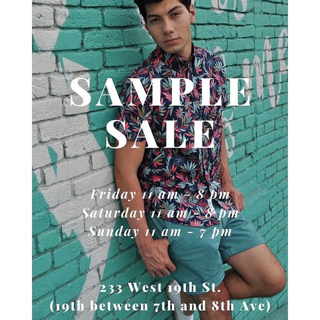 Sample Sale this weekend in NYC!  Stop by to see us - 233 west 19th st (19th between 7th and 8th Ave)! Up to 70% off regular price!  #modernliberation #barque #trendybegger #samplesale #nycsamplesale #menswear #menssamplesale