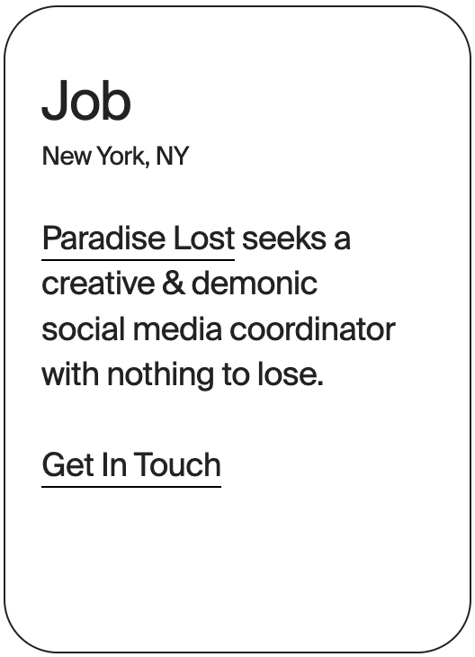JOB New York Paradise Lost Social Media Coordinator 24494