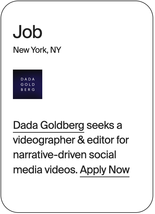 JOB New York Dada Goldberg Videographer 26270