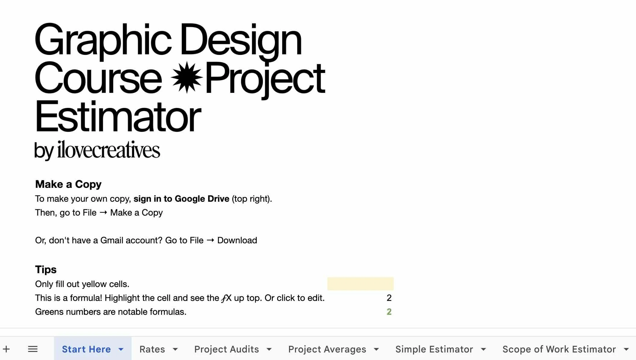 Project Estimator Spreadsheet