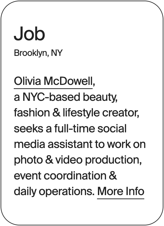 JOB New York Olivia McDowell Social Media Assistant 30484