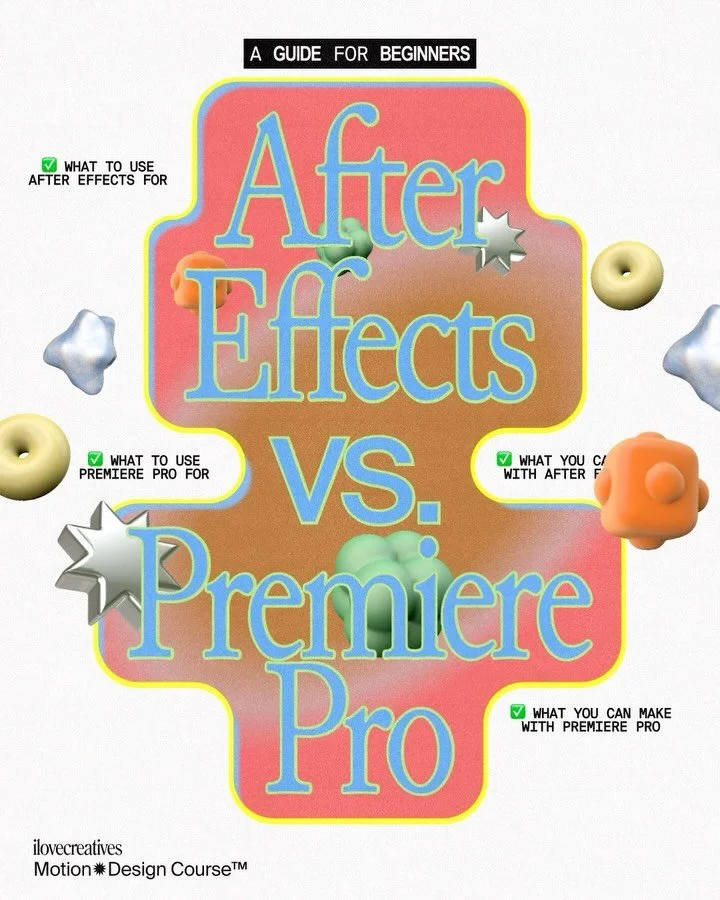 What&rsquo;s the difference between After Effects and Premiere Pro? Swipe to read the best use cases for each tool ⚙️

If you&rsquo;re looking for resources to learn After Effects, we just launched our Motion Design Course 👀&nbsp;Comment &ldquo;moti