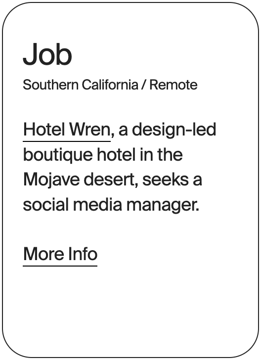 JOB Southern California Hotel Wren Social Media Manager 30584