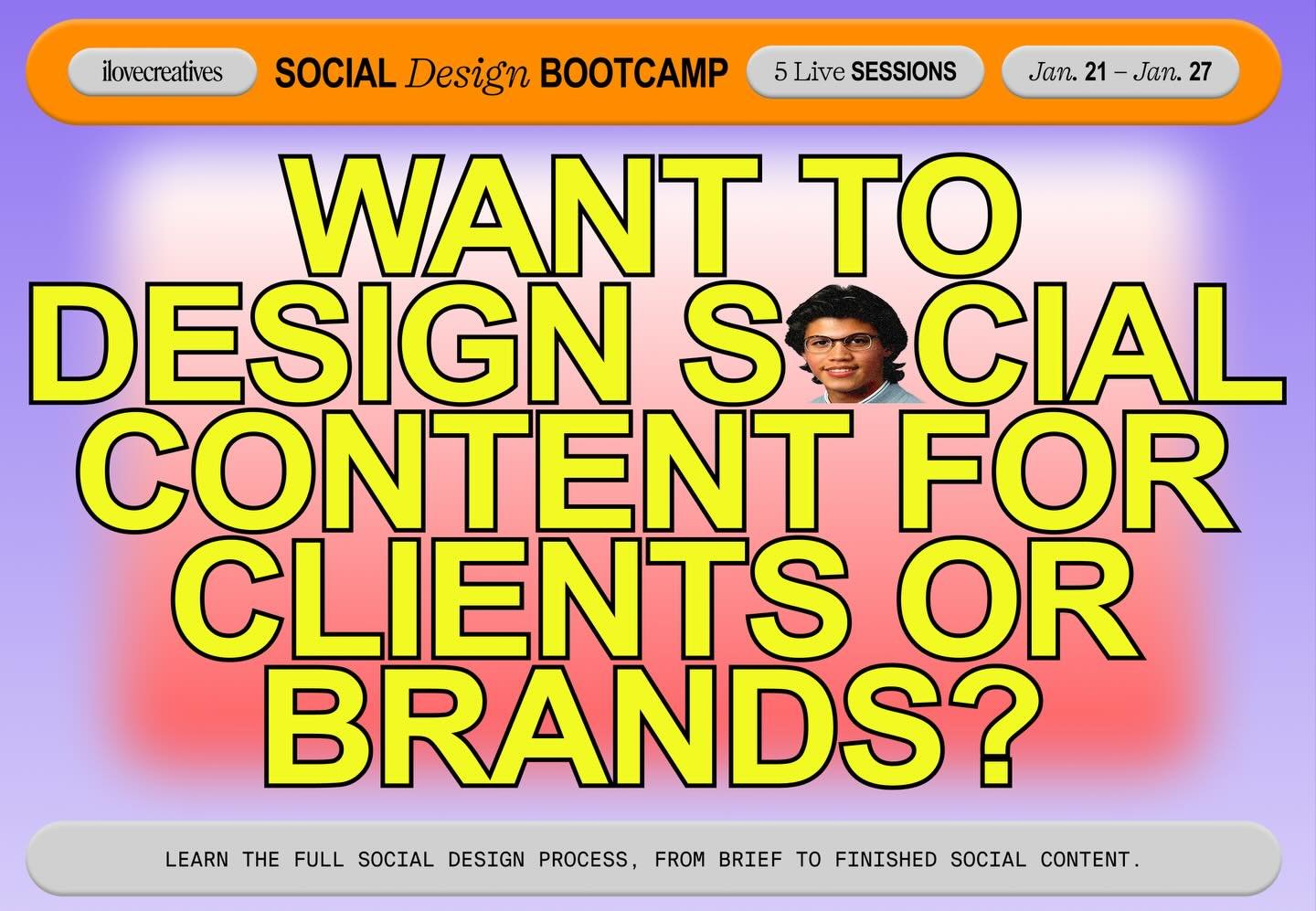 Only 8 more days to enroll in the Social Design Bootcamp with our very own social designer and art director @jamesjunk.co ⏳&nbsp;In this 5-day LIVE Bootcamp program, you&rsquo;ll learn how to:

1️⃣&nbsp;Interpret briefs and start designing without co