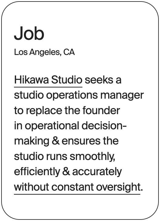 JOB Los Angeles Hiwaka Studio Ops Manager 31105