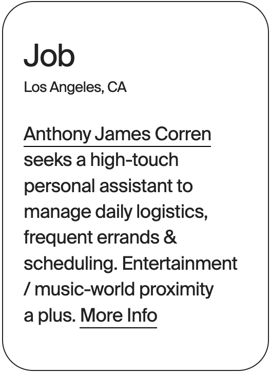 JOB Los Angeles Anthony James Corren Personal Assistant 31169