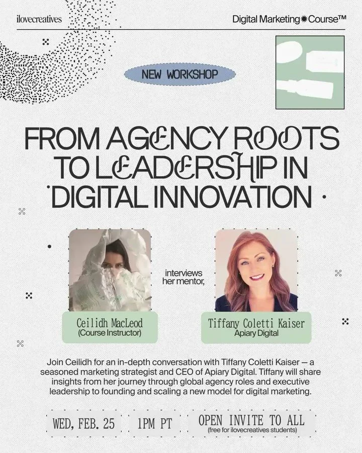 You&rsquo;re invited 💌 Join Digital Marketing Course Instructor Ceilidh (@ceilidhmacleod) on February 25th at 1pm PT for an in-depth conversation with Tiffany Coletti Kaiser &mdash; a seasoned marketing strategist and CEO of Apiary Digital.

Learn h
