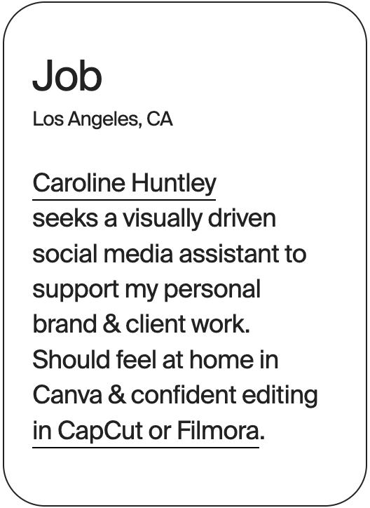JOB Los Angeles Caroline Huntley Social Media Assistant 31322