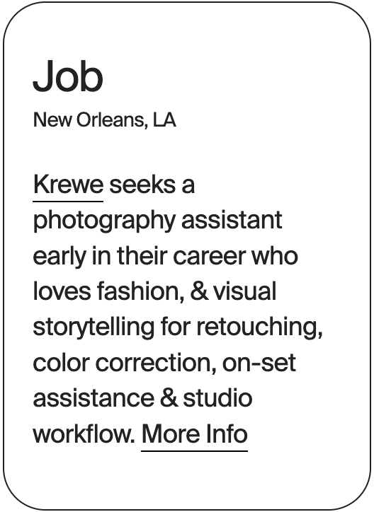 JOB New Orleans Krewe Photography Assistant 31399