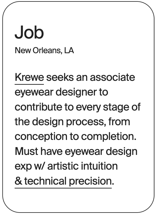 JOB New Orleans Krewe Associate Eyewear Designer 31400
