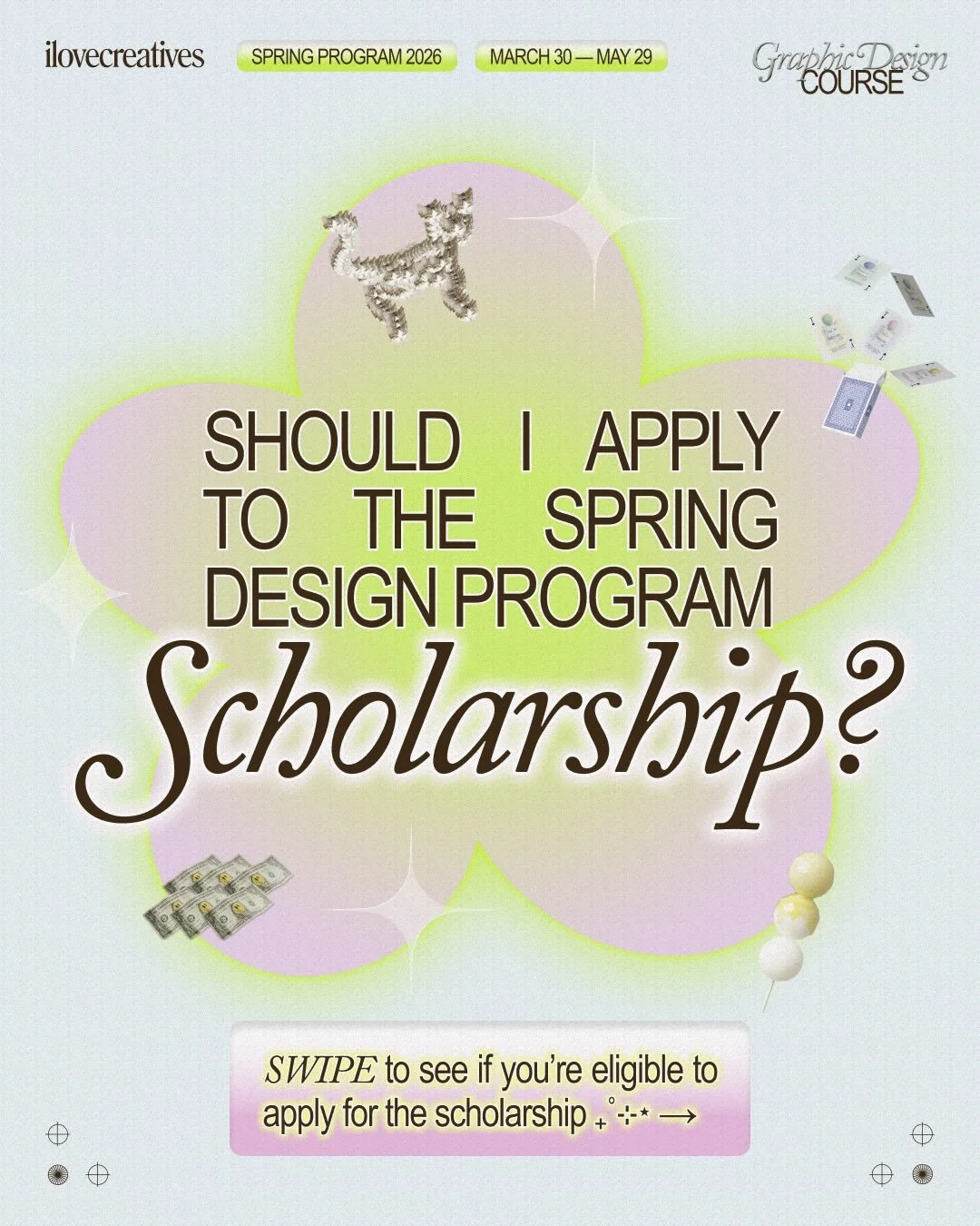 Our Spring Design Program Scholarship Application is now open 🌱&nbsp;Swipe to see if you&rsquo;re eligible to apply ➡️

This program has benefited so many of our previous students, and we want to extend the opportunity to creatives who may need some