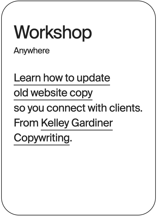 WORKSHOP Anywhere Kelley Gardiner Copywriting 31516
