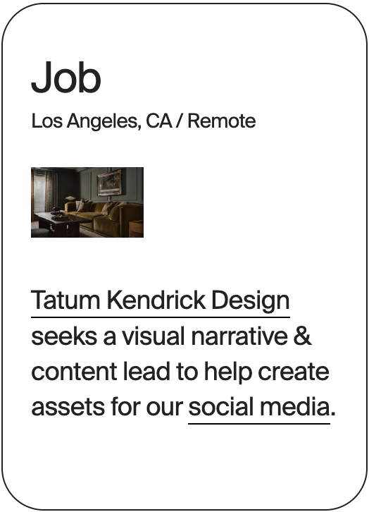 JOB Los Angeles Remote Tatum Kendrick Design Narrative &amp; Content Lead 31013
