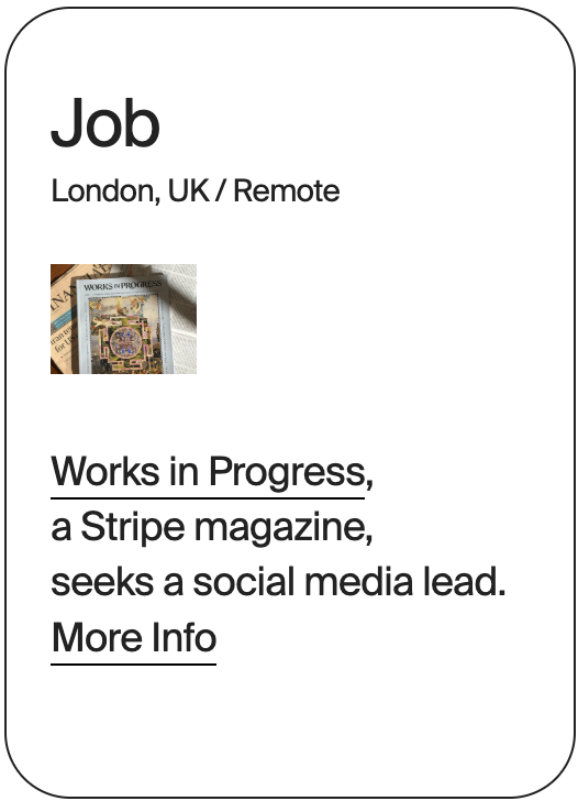 JOB London Works In Progress Social Media Lead 31664