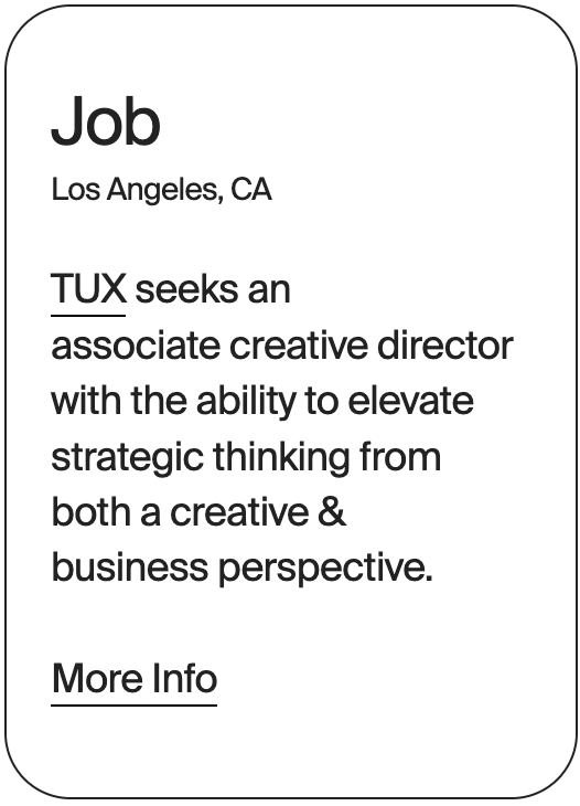 JOB Los Angeles TUX Associate Creative Director 31743