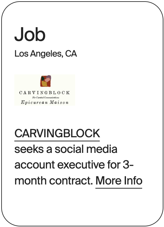 JOB Los Angeles CARVINGBLOCK Social Media Account Exec 31814