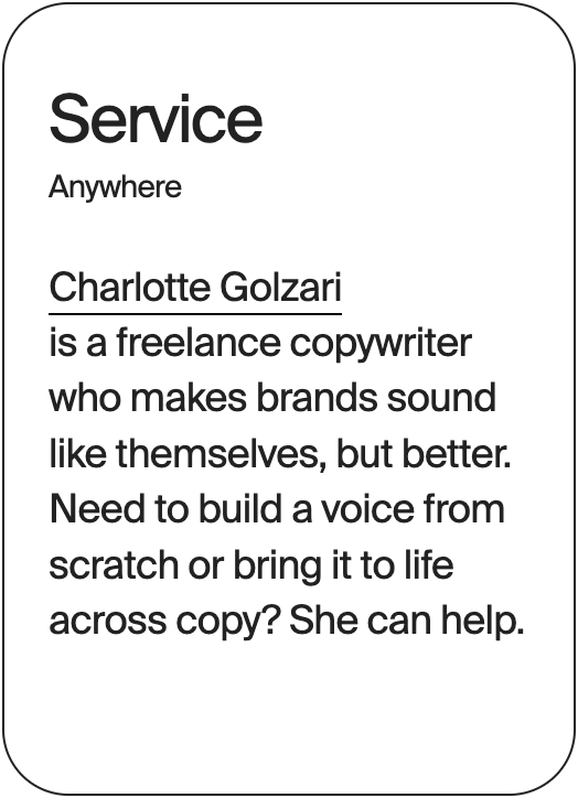 SERVICE Anywhere Charlotte Golzari 32059