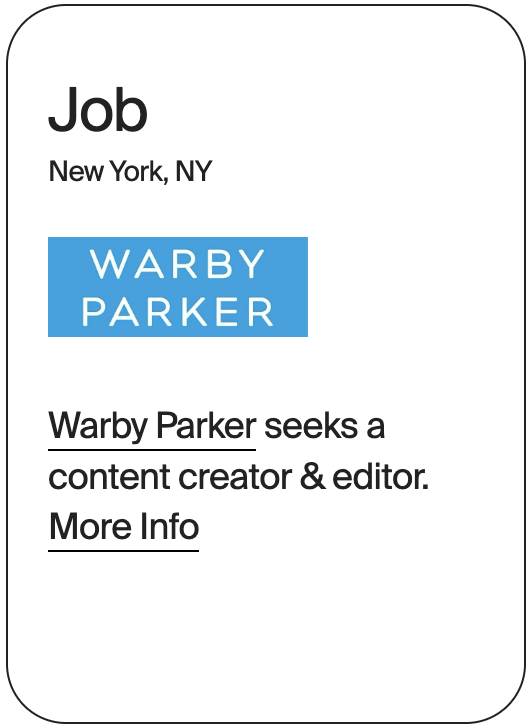 JOB New York Warby Parker Content Creator Editor 32074