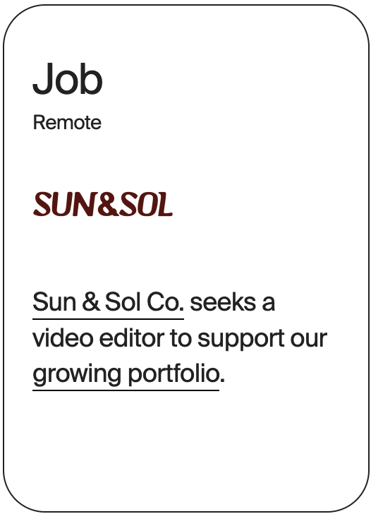 JOB Remote Sun and Sol Co Video Editor LCW0WNSA-0001
