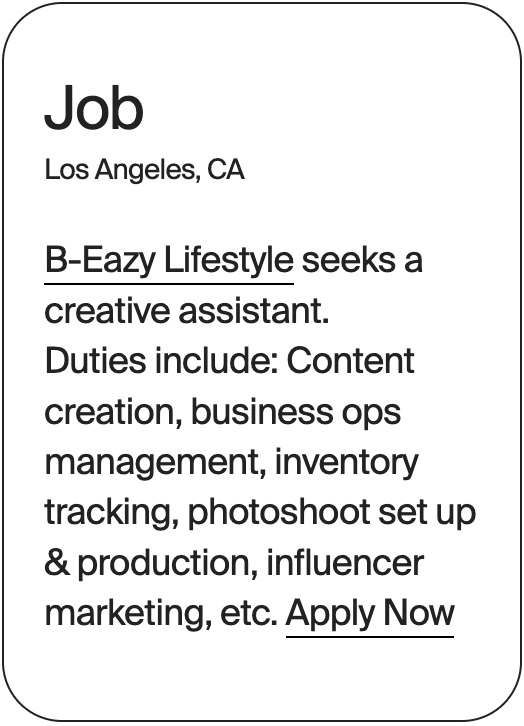 JOB Los Angeles B-Eazy Lifestyle Assistant 32064