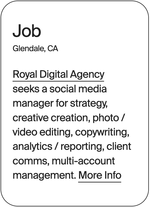JOB Glendale Royal Digital Agency Social Media Manager 32233