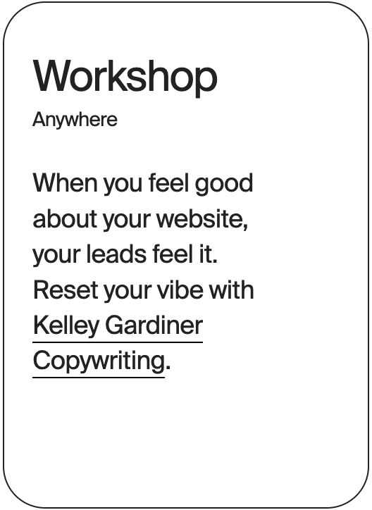WORKSHOP Anywhere Kelley Gardiner Copywriting 32278