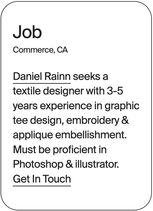 JOB COmmerce Daniel Rainn Textile Designer 32401