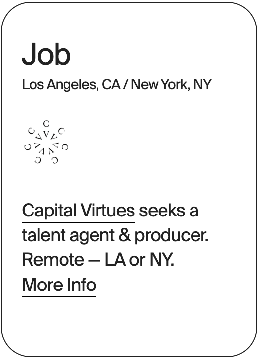 JOB Los Angles New York Capital Virtues Talent Agent Producer 32508