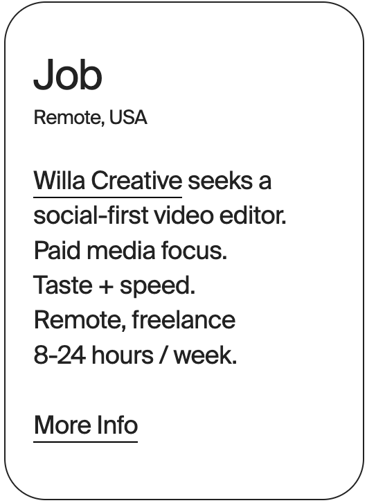JOB Remote Willa Creative Video Editor 32515