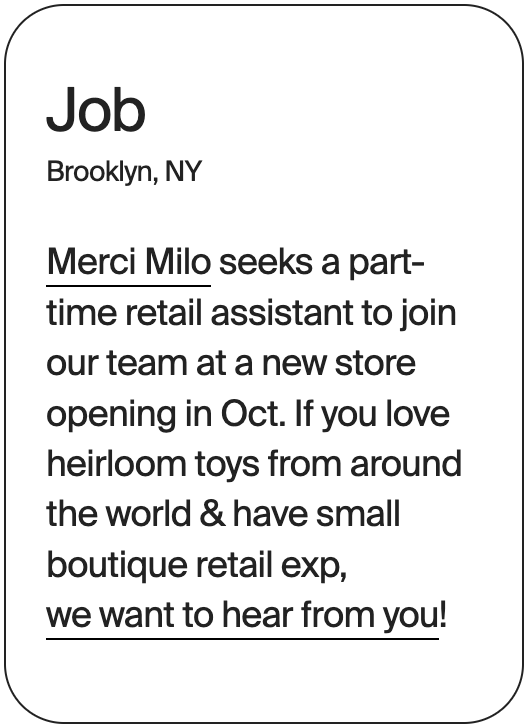 JOB Brooklyn Merci Milo Retail Assistant 32557