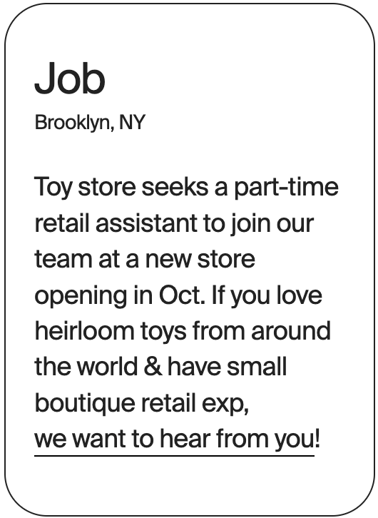 JOB Brooklyn Merci Milo Retail Assistant 32557