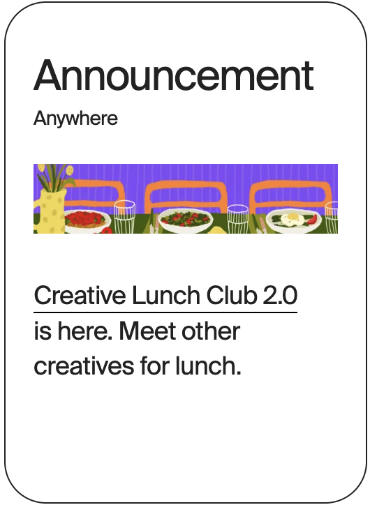 ANNOUNCEMENT Anywhere Creative Lunch Club 32561