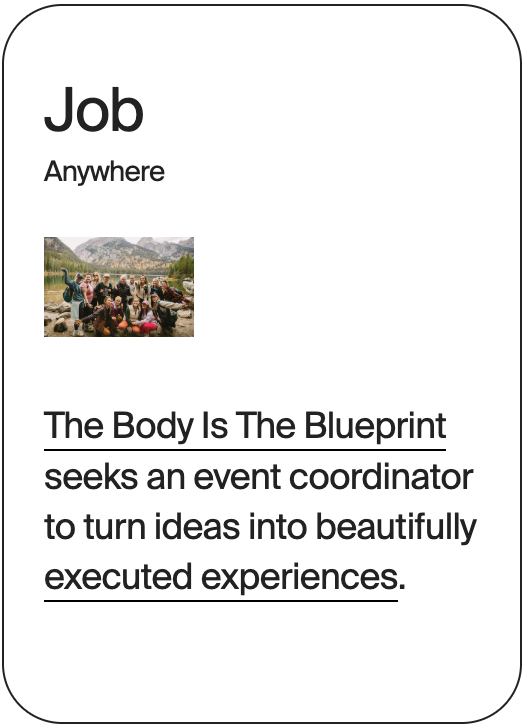 JOB Anywhere The BOdy is The Blueprint Event Coordinator 32585