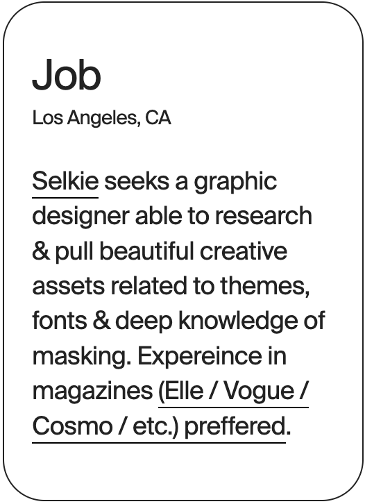 JOB Los Angeles Selkie Graphic Designer 32690