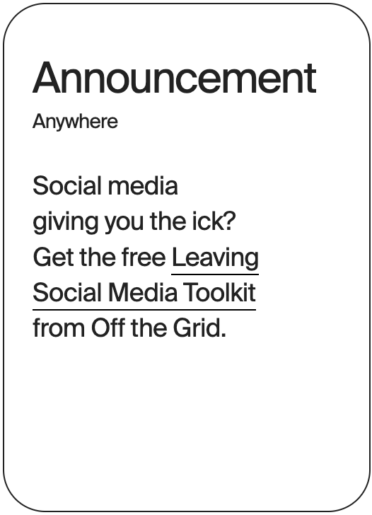 ANNOUNCEMENT Anywhere Off The Grid Leaving Social Media Toolkit 32713