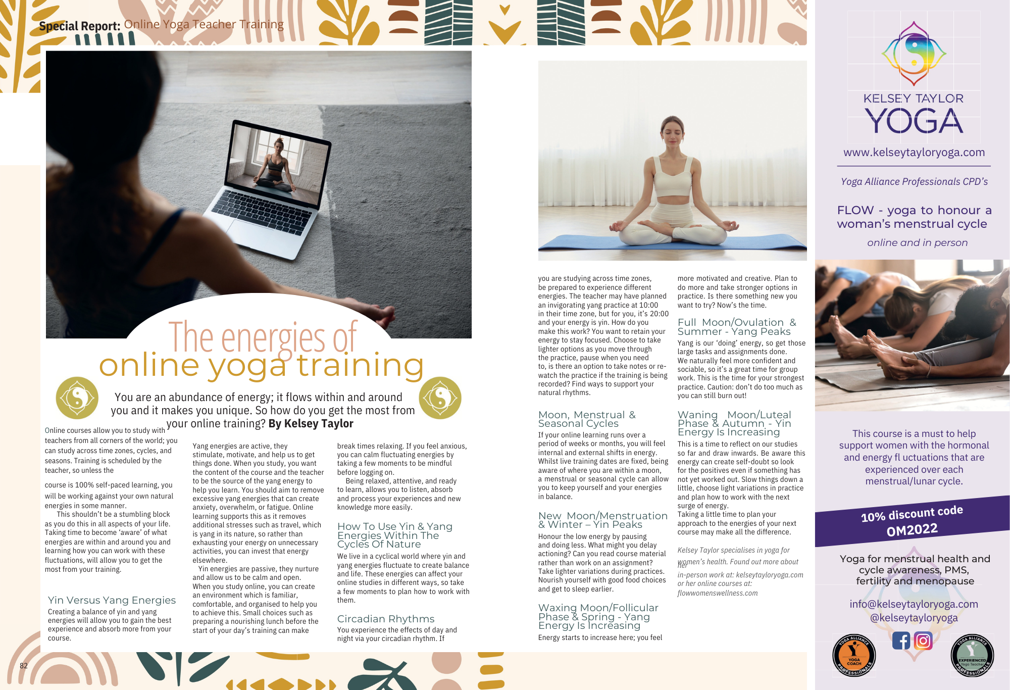 Kelsey's articles in Om Yoga magazine