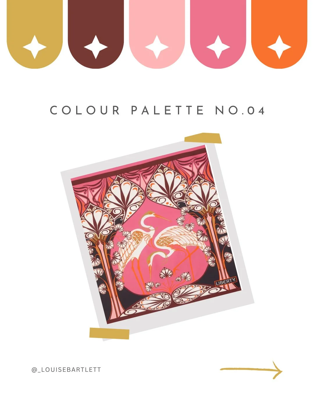 This year, I perused the @libertylondon fabric collection from the past 150 years. I was drawn to this art nouveau print and thought it would be a stunning palette for a brand.⁠
⁠
If you have an image with appealing colours, just upload it to a new @