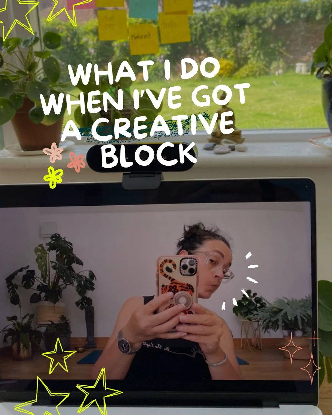 Creative blocks aren't something to push through, they're your brain asking for what it needs.⁠
⁠
When I feel stuck, I don't force it. Instead, I take a break to get the juices flowing...⁠
⁠
A walk with Benny. ⁠
Yoga on my mat. ⁠
An oat latte and peo