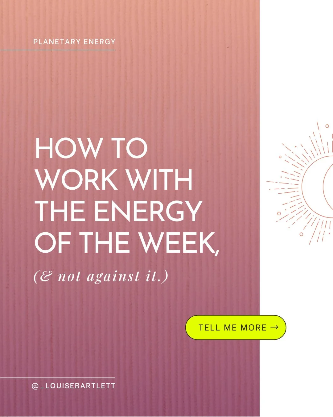 Work with the energy of the week, and not against it...⁠
⁠
When I discovered the planetary rhythm of the week ⁠
(thank you @daniellelaporte), ⁠
things changed.⁠
⁠
Instead of pushing through Monday, I now ease into the week with reflection, preparatio