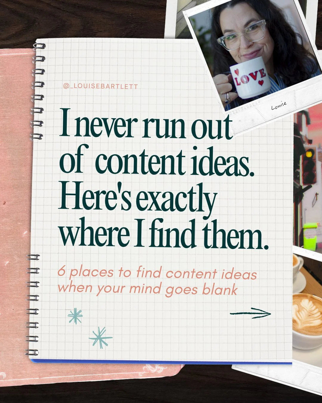 Save this for the next time your mind goes blank.⁠
⁠
How many times have you sat down to post and drawn a complete and utter blank? It happens to me constantly. So I built a system to make sure I never run out of things to say.⁠
⁠
Here are 6 ways to 