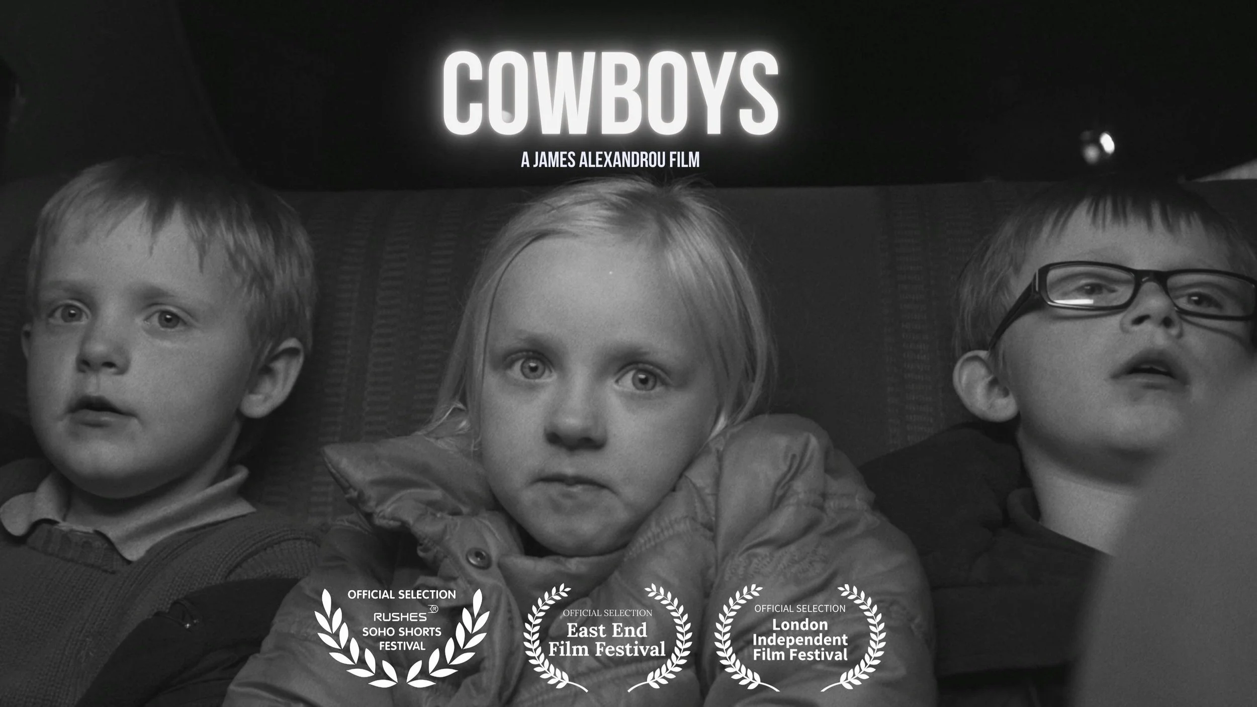 Black and white still from Cowboys