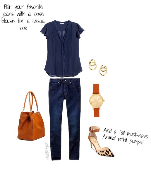 Blouse: H&M Jeans: GAP Ankle Strap Pumps: I vanka Trump for Bloomingdales Shou lder Bag: ASOS Earrings: ASOS Watch: Olivia Burton for ModCloth