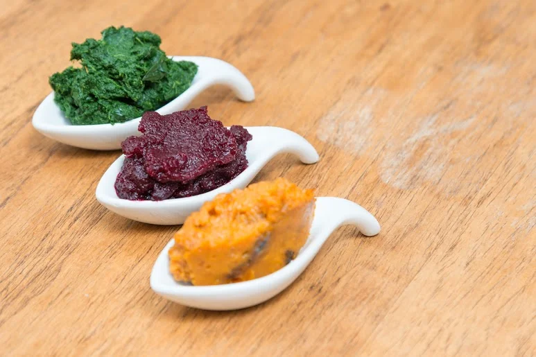 Pure de espinaca, calabaza y remolacha