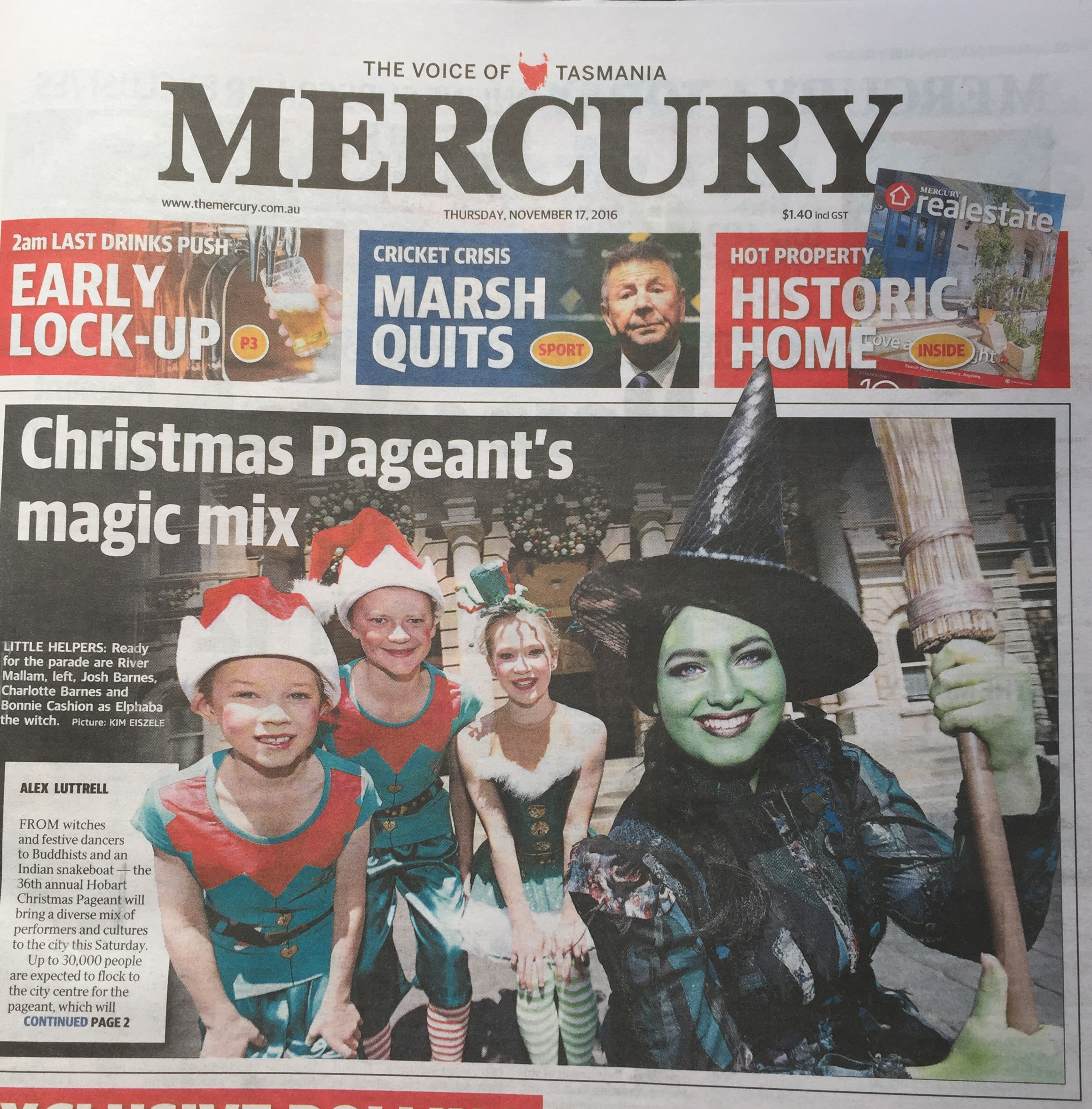 Crew Elves River, Josh and Charlotte with Bonnie Cashion, Crew Graduate who will play the alternate Elphaba in WICKED Jan 2017.